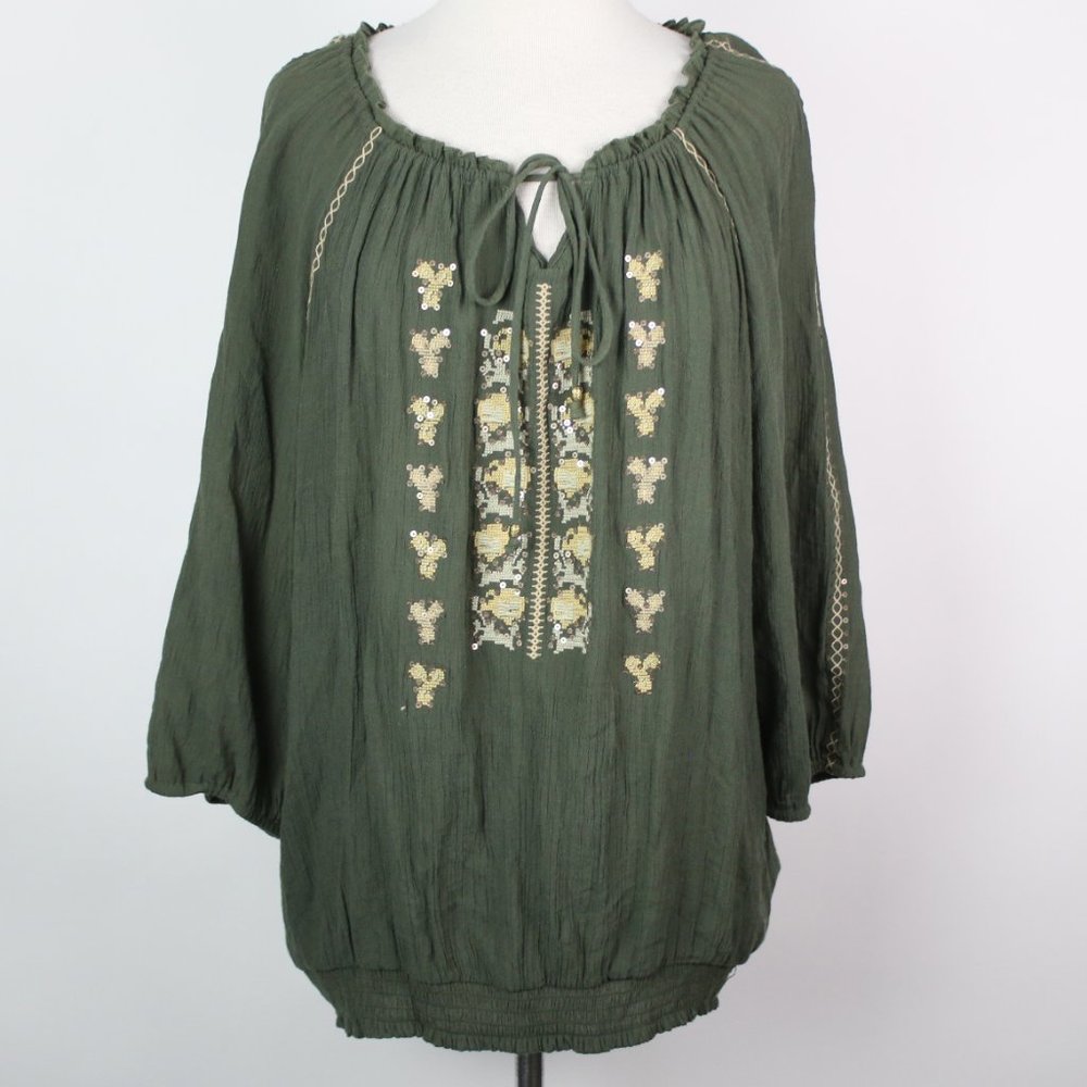 Cocomo Womens 2X Embroidered Peasant Crinkle Boho Top - Picture 1 of 5
